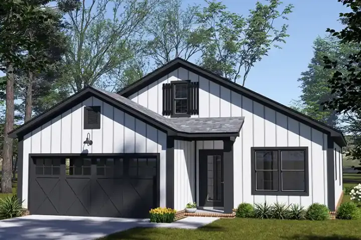Modern Farmhouse house plans 11-689 - front exterior, 1,428 sq ft, 3 bed, 2 bath house plans | Monster House Plans