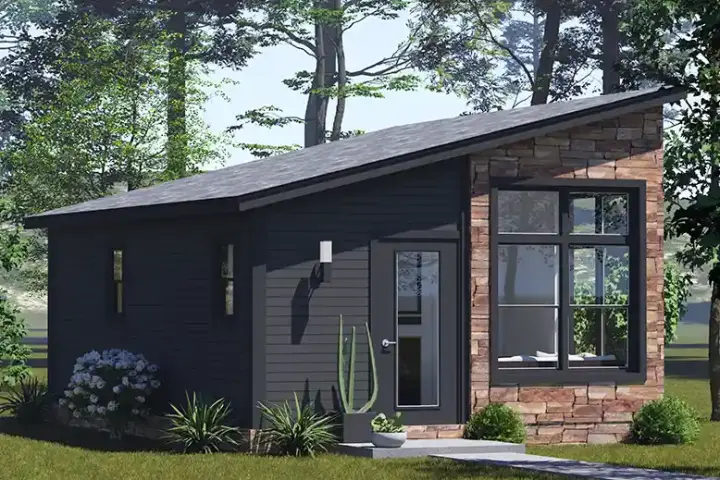 Accessory Dwelling Unit house plans 11-692 - front exterior, 384 sq ft, 1 bed, 1 bath house plans | Monster House Plans