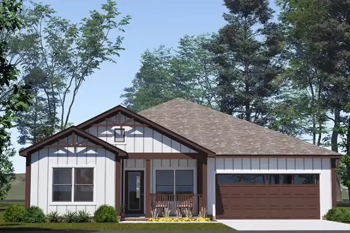 Farmhouse house plans 11-695 - front exterior, 1,684 sq ft, 3 bed, 2 bath house plans | Monster House Plans