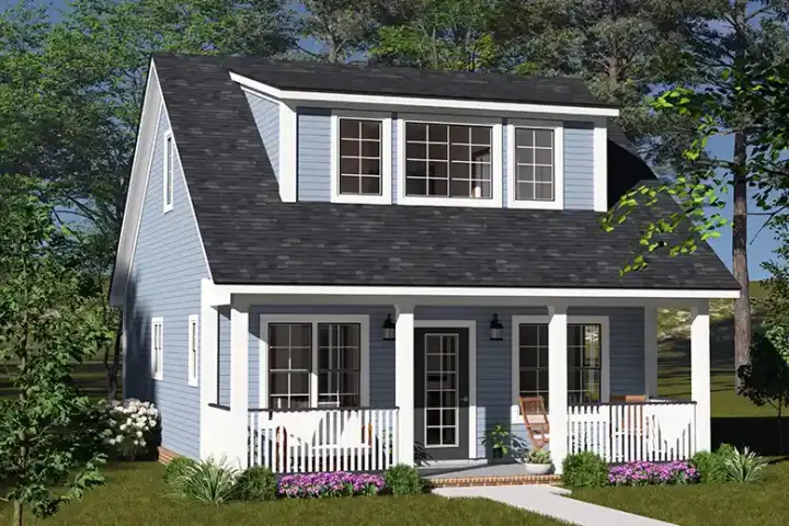 Bungalow house plans 11-696 - front exterior, 880 sq ft, 2 bed, 2 bath house plans | Monster House Plans