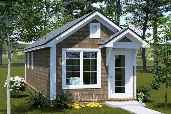 Cottage house plans 11-713 - front exterior, 462 sq ft, 1 bed, 1 bath house plans | Monster House Plans