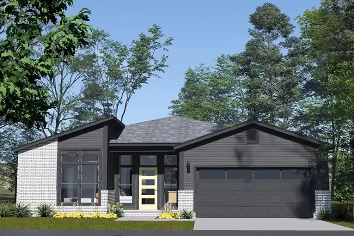 Contemporary house plans 11-720 - front exterior, 1,695 sq ft, 3 bed, 2 bath house plans | Monster House Plans