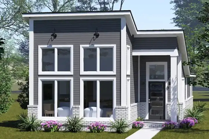 Modern house plans 11-727 - front exterior, 1,011 sq ft, 2 bed, 2 bath house plans | Monster House Plans