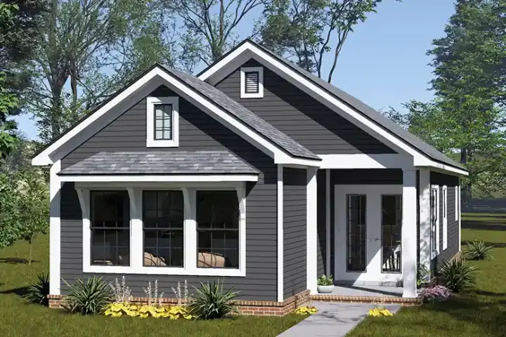 Cottage house plans 11-728 - front exterior, 1,011 sq ft, 2 bed, 2 bath house plans | Monster House Plans
