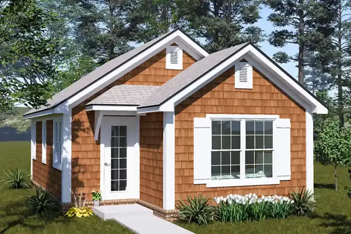 Accessory Dwelling Unit house plans 11-730 - front exterior, 490 sq ft, 1 bed, 1 bath house plans | Monster House Plans