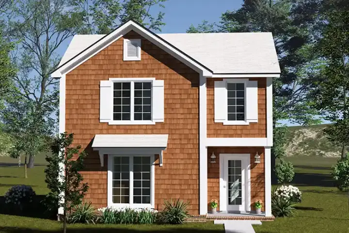 Cottage house plans 11-735 - front exterior, 970 sq ft, 2 bed, 2 bath house plans | Monster House Plans