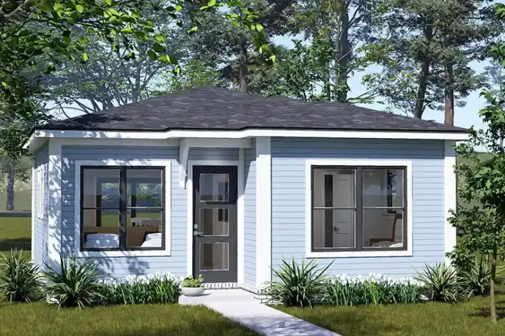 Accessory Dwelling Unit house plans 11-749 - front exterior, 592 sq ft, 2 bed, 1 bath house plans | Monster House Plans