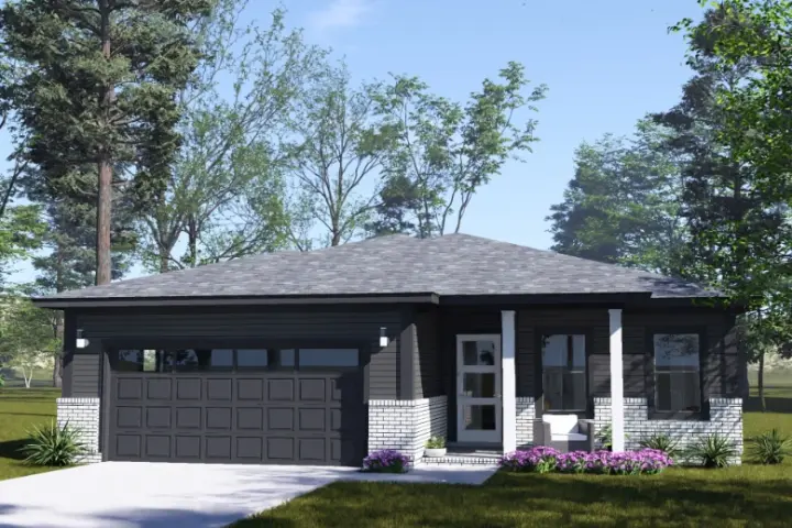 Modern house plans 11-761 - front exterior, 1,480 sq ft, 3 bed, 2 bath house plans | Monster House Plans