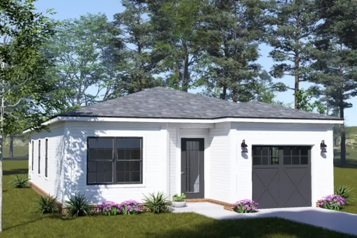 Modern house plans 11-767 - front exterior, 1,176 sq ft, 3 bed, 2 bath house plans | Monster House Plans