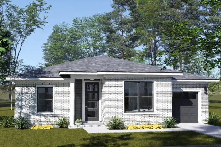 Modern house plans 11-775 - front exterior, 1,464 sq ft, 4 bed, 3 bath house plans | Monster House Plans