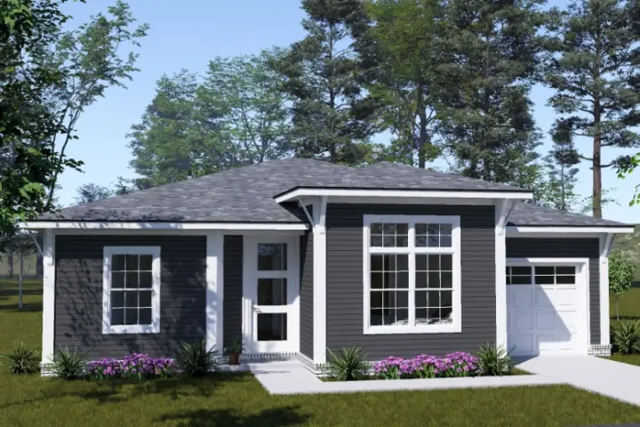 Modern house plans 11-777 - front exterior, 1,192 sq ft, 3 bed, 2 bath house plans | Monster House Plans