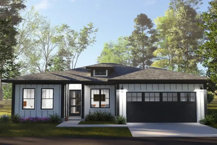 Modern house plans 11-797 - front exterior, 1,556 sq ft, 3 bed, 3 bath house plans | Monster House Plans