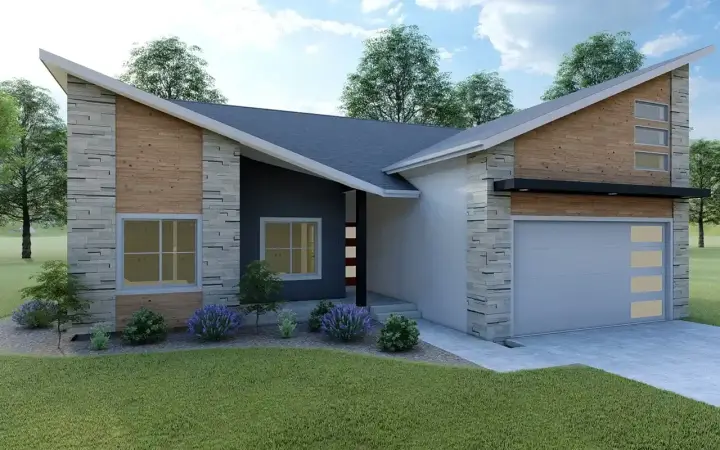 Modern house plans 110-102 - front exterior, 1,665 sq ft, 3 bed, 2 bath house plans | Monster House Plans