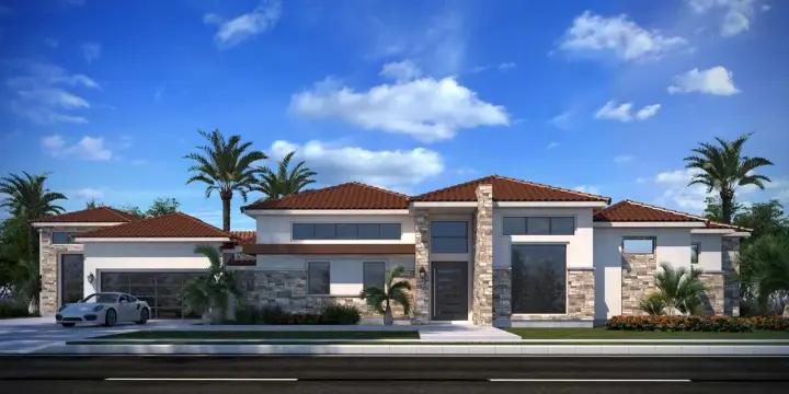 Modern house plans 115-113 - front exterior, 3,990 sq ft, 4 bed, 3 bath house plans | Monster House Plans