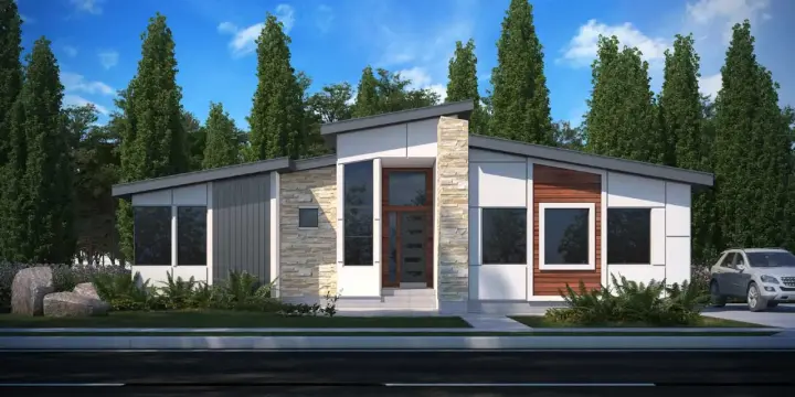 Modern house plans 115-117 - front exterior, 1,791 sq ft, 3 bed, 2 bath house plans | Monster House Plans