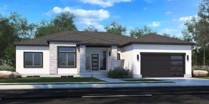 Modern house plans 115-122 - front exterior, 1,980 sq ft, 4 bed, 2 bath house plans | Monster House Plans
