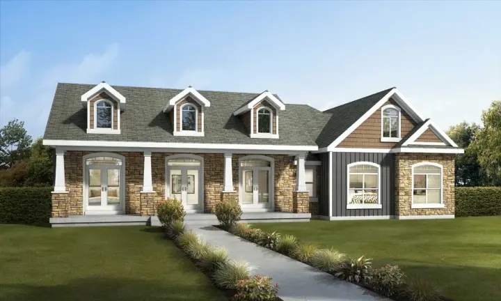 Country house plans 115-125 - front exterior, 1,519 sq ft, 3 bed, 2 bath house plans | Monster House Plans