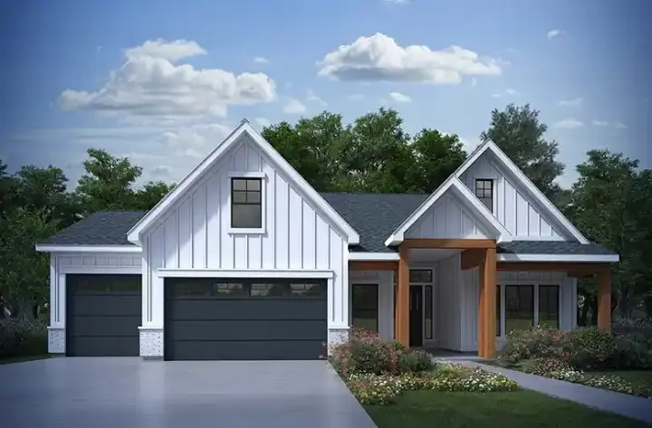 Modern Farmhouse house plans 115-126 - front exterior, 1,638 sq ft, 2 bed, 2 bath house plans | Monster House Plans