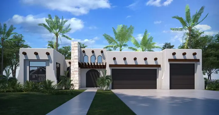 Santa Fe house plans 115-127 - front exterior, 1,868 sq ft, 3 bed, 2 bath house plans | Monster House Plans