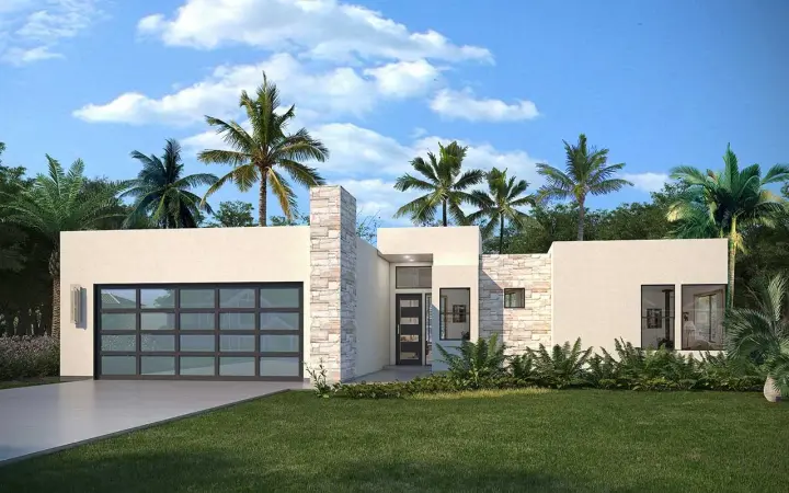Modern house plans 115-128 - front exterior, 2,034 sq ft, 3 bed, 2 bath house plans | Monster House Plans