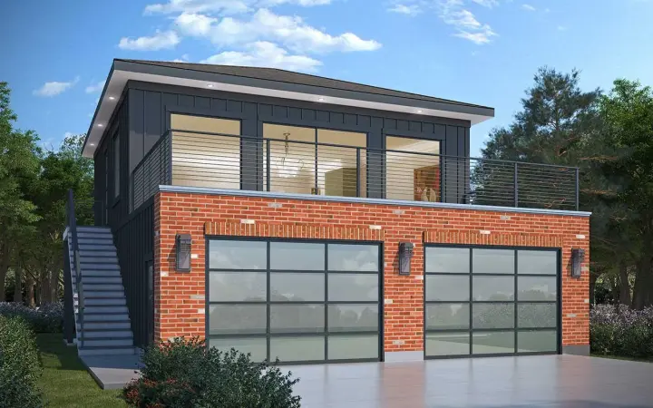 Modern house plans 115-129 - front exterior, 1,318 sq ft, 0 bed, 1 bath house plans | Monster House Plans