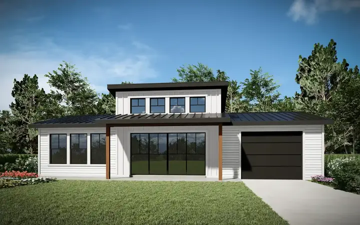 Contemporary house plans 115-146 - front exterior, 660 sq ft, 1 bed, 1 bath house plans | Monster House Plans