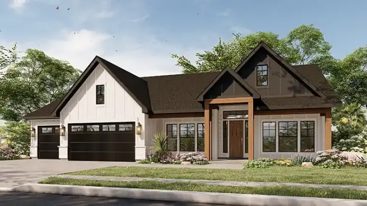 Modern Farmhouse house plans 115-153 - front exterior, 2,013 sq ft, 3 bed, 2 bath house plans | Monster House Plans