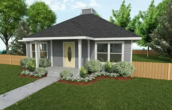 Cottage house plans 116-101 - front exterior, 961 sq ft, 2 bed, 1 bath house plans | Monster House Plans