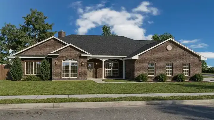 Ranch house plans 116-103 - front exterior, 2,338 sq ft, 4 bed, 2 bath house plans | Monster House Plans