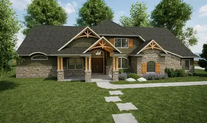 Mountain Rustic house plans 116-105 - front exterior, 2,842 sq ft, 3 bed, 2 bath house plans | Monster House Plans