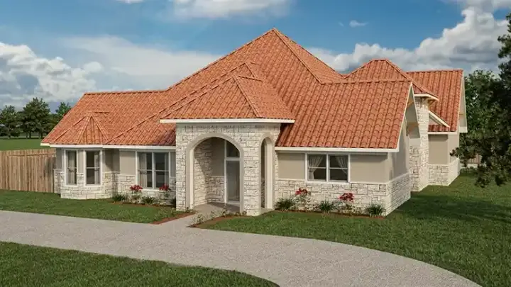 Mediterranean house plans 116-106 - front exterior, 3,001 sq ft, 3 bed, 2 bath house plans | Monster House Plans