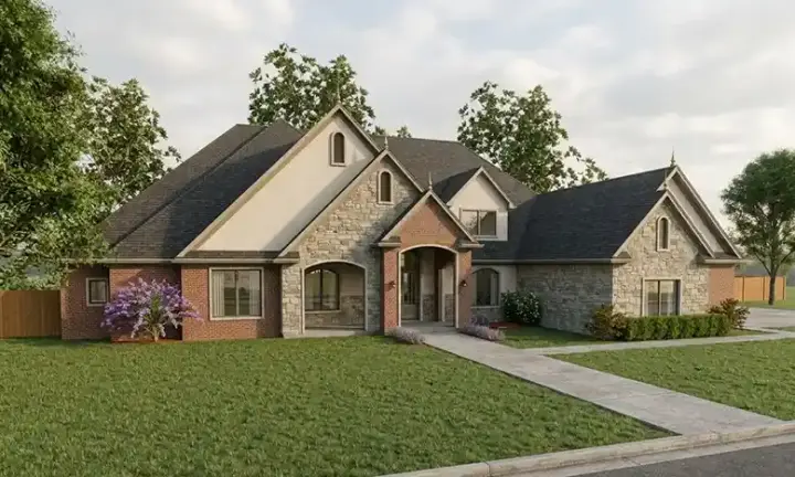 European house plans 116-107 - front exterior, 3,444 sq ft, 4 bed, 3 bath house plans | Monster House Plans
