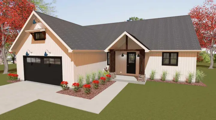 Modern Farmhouse house plans 119-105 - front exterior, 2,437 sq ft, 3 bed, 2 bath house plans | Monster House Plans