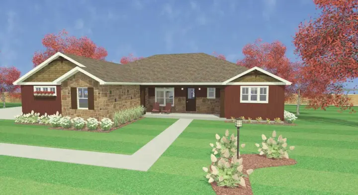 Ranch house plans 119-109 - front exterior, 2,864 sq ft, 3 bed, 2 bath house plans | Monster House Plans