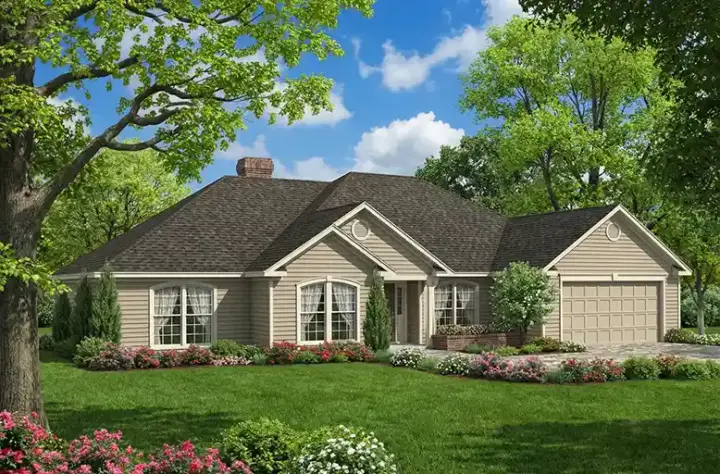 Traditional house plans 12-1009 - front exterior, 2,107 sq ft, 4 bed, 2 bath house plans | Monster House Plans