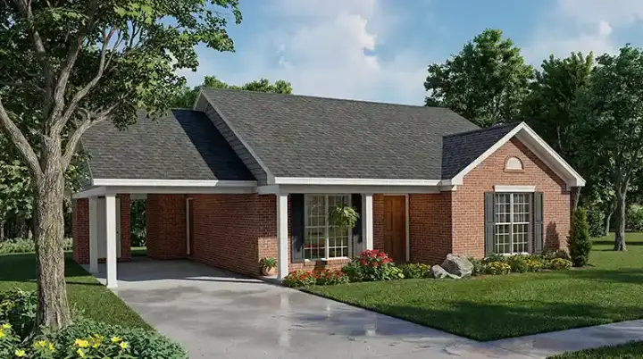 Traditional house plans 12-1070 - front exterior, 1,021 sq ft, 3 bed, 1 bath house plans | Monster House Plans