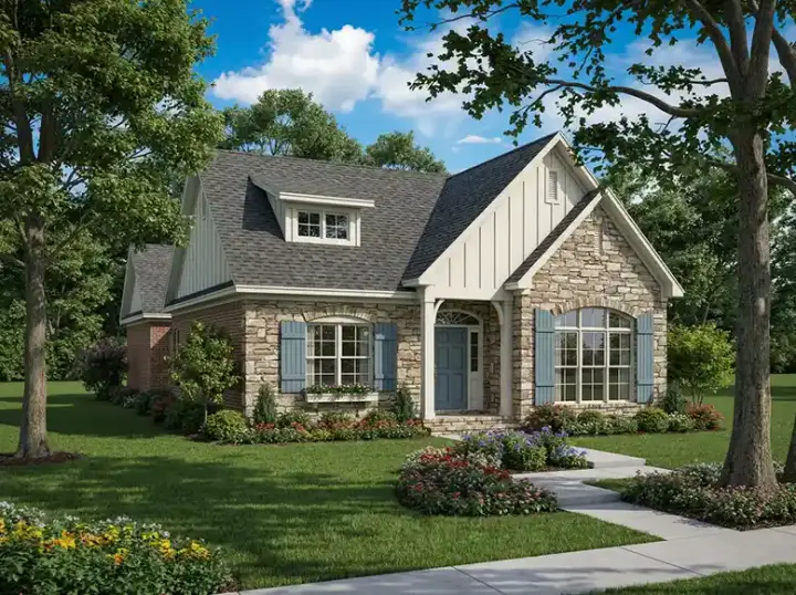 English Country house plans 12-1081 - front exterior, 1,923 sq ft, 3 bed, 2 bath house plans | Monster House Plans
