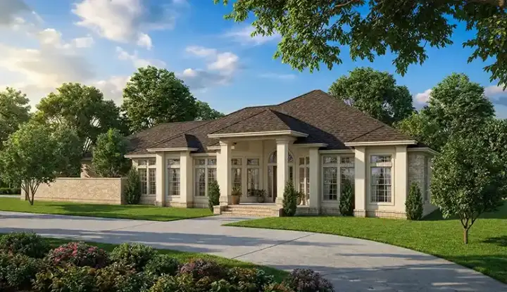 Contemporary house plans 12-1087 - front exterior, 3,374 sq ft, 3 bed, 2 bath house plans | Monster House Plans