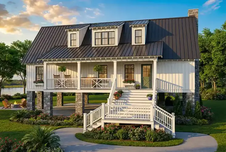 Mountain Rustic house plans 12-1090 - front exterior, 1,970 sq ft, 4 bed, 4 bath house plans | Monster House Plans