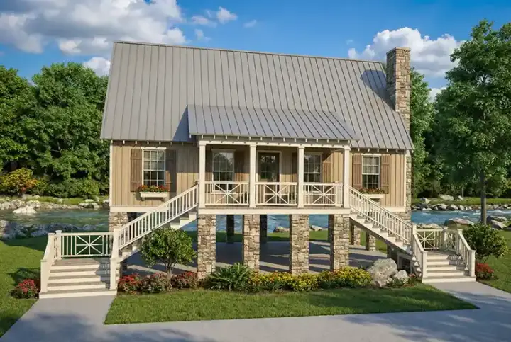 Bungalow house plans 12-1091 - front exterior, 1,374 sq ft, 3 bed, 2 bath house plans | Monster House Plans
