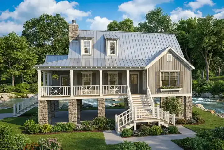 Country house plans 12-1098 - front exterior, 1,472 sq ft, 4 bed, 2 bath house plans | Monster House Plans