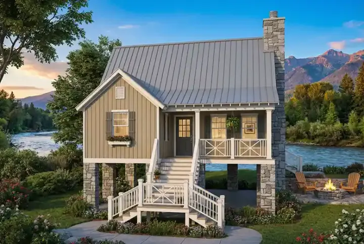Country house plans 12-1100 - front exterior, 1,178 sq ft, 2 bed, 2 bath house plans | Monster House Plans