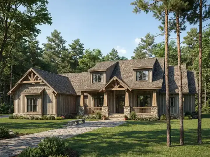 Mountain Rustic house plans 12-1110 - front exterior, 4,693 sq ft, 7 bed, 5 bath house plans | Monster House Plans