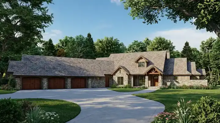 Ranch house plans 12-1115 - front exterior, 4,080 sq ft, 3 bed, 3 bath house plans | Monster House Plans