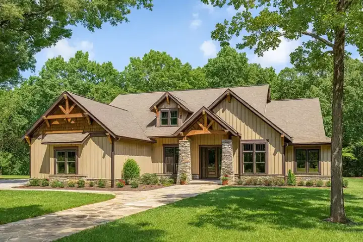 Craftsman house plans 12-1128 - front exterior, 2,532 sq ft, 4 bed, 3 bath house plans | Monster House Plans