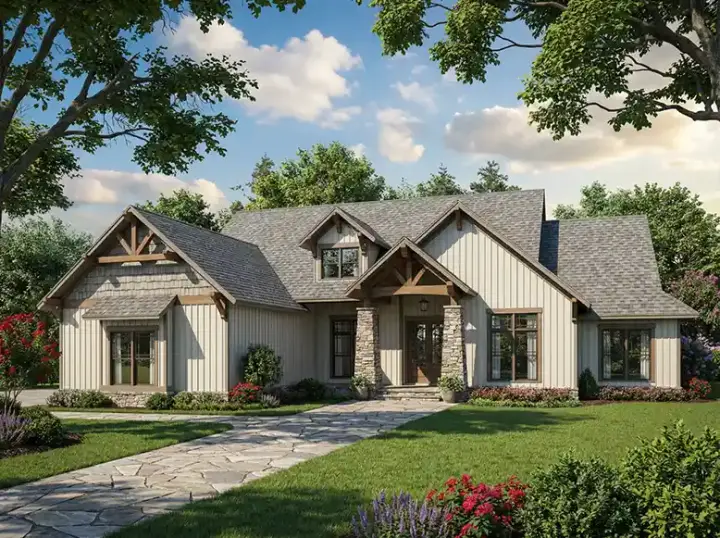 Mountain Rustic house plans 12-1129 - front exterior, 6,089 sq ft, 6 bed, 4 bath house plans | Monster House Plans