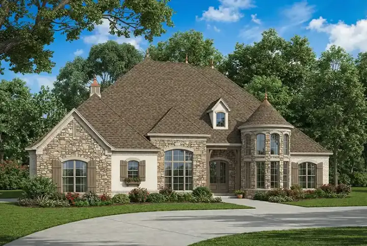 European house plans 12-1160 - front exterior, 3,022 sq ft, 4 bed, 3 bath house plans | Monster House Plans