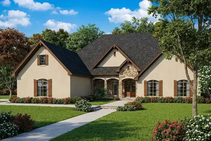 European house plans 12-1167 - front exterior, 3,456 sq ft, 4 bed, 3 bath house plans | Monster House Plans