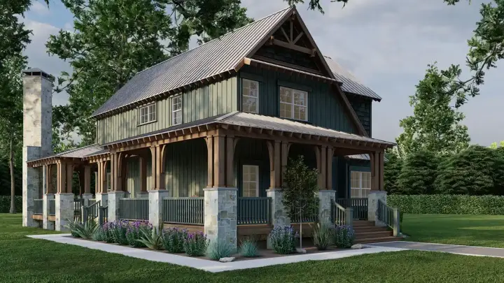 Mountain Rustic house plans 12-1168 - front exterior, 1,705 sq ft, 3 bed, 2 bath house plans | Monster House Plans