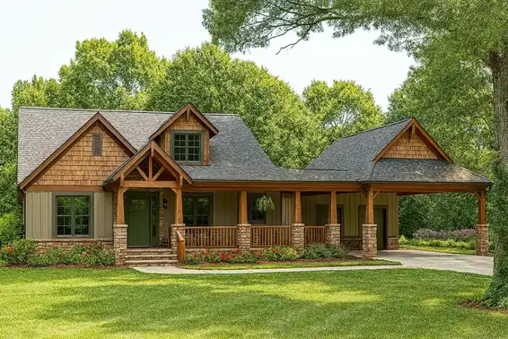 Mountain Rustic house plans 12-1205 - front exterior, 3,399 sq ft, 4 bed, 4 bath house plans | Monster House Plans
